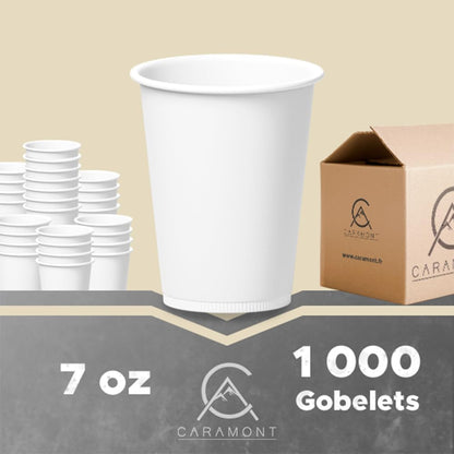 Vasos de papel Caramont de 7 oz con agitadores de madera, ecológicos y desechables, resistentes al calor, para bebidas frías y calientes en cartón de calidad, ideales para café, té, cumpleaños, etc. -400 