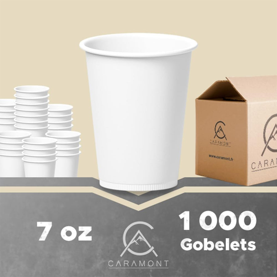 Caramont - Gobelets en Carton 7 Oz-Pack de 1000, Jetables,Résistants à la Chaleur, Carton de Qualité, Idéal pour Café,Thé,Boissons Chaudes et Froides lors d'Événements comme Anniversaires,Réceptions