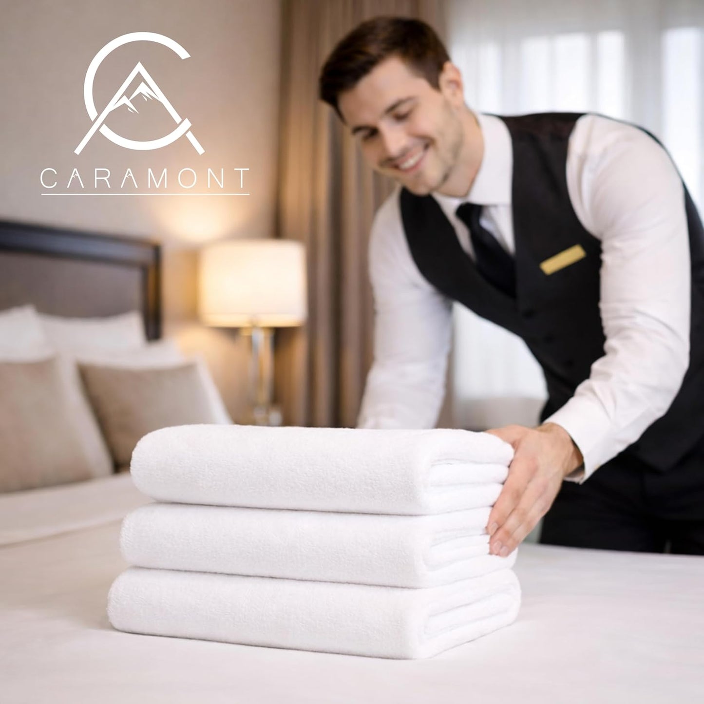 Caramont Lot de 6 Serviettes de Bain 50x90 cm – 100% Coton, Ultra Douces, Très Absorbantes, Séchage Rapide, Qualité Hôtelière – Blanc – pour Salle de Bain, Douche, Gym, Hôtel et Spa