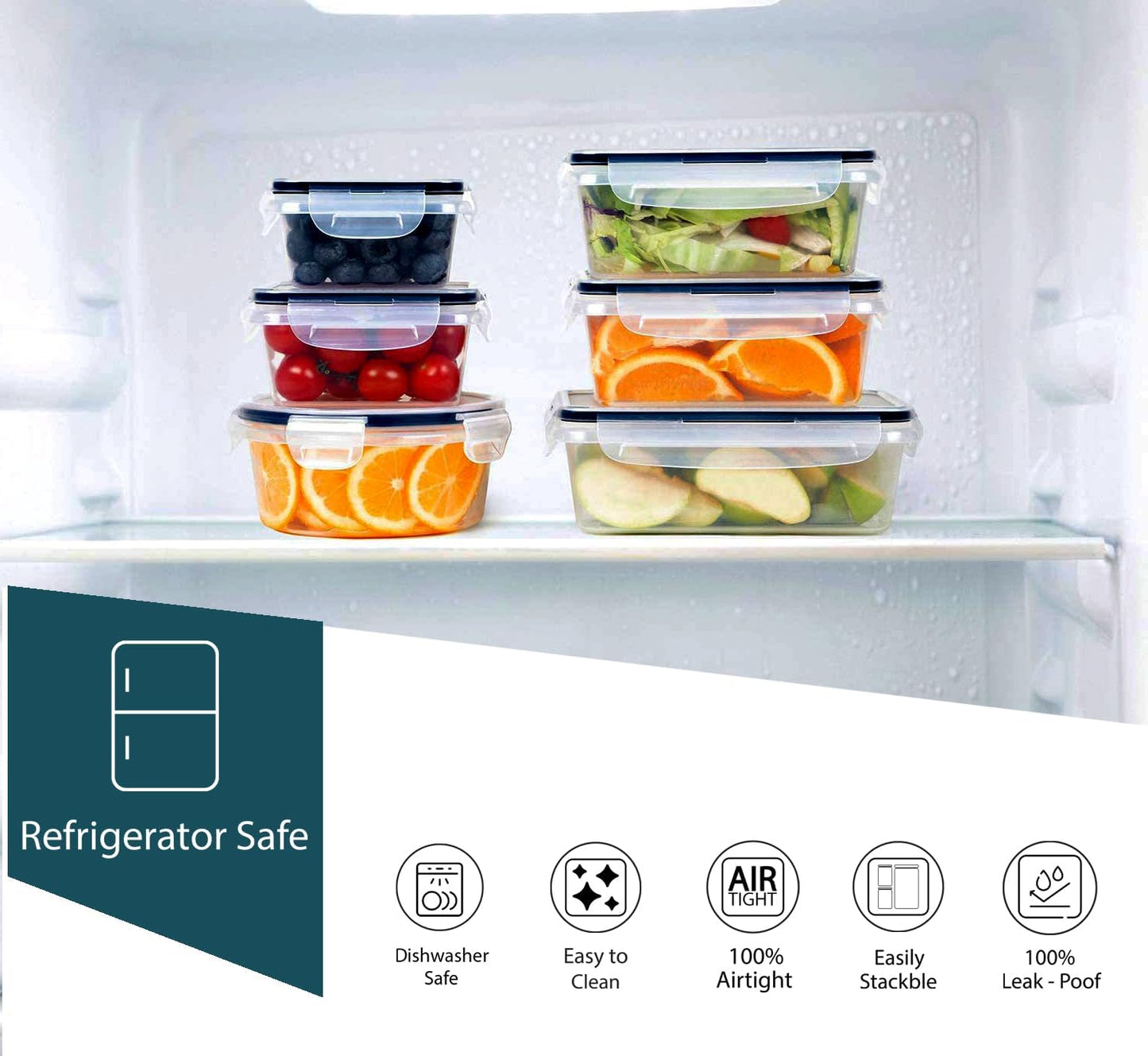 Caramont - Juego de recipientes para alimentos frescos - 100 % herméticos, aptos para microondas, congelador y lavavajillas - Sin BPA, etiquetas, marcador, incluye 6 recipientes para salsas - Paquete de 16