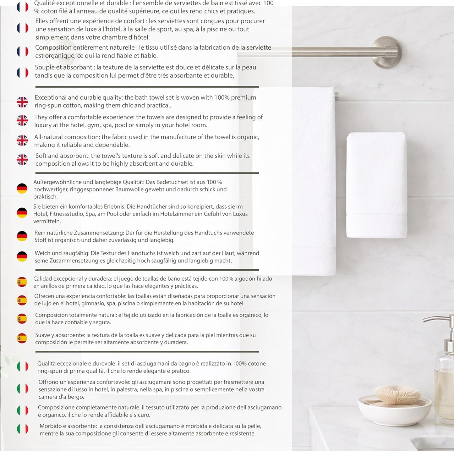 Caramont Lot de 6 Serviettes de Bain 50x90 cm – 100% Coton, Ultra Douces, Très Absorbantes, Séchage Rapide, Qualité Hôtelière – Blanc – pour Salle de Bain, Douche, Gym, Hôtel et Spa