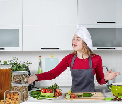 Caramont Set mit 24 luftdichten Vorratsbehältern für Lebensmittel, Aufbewahrung und Organisation in Küche und Speisekammer, BPA-freier Lebensmittelbehälter aus Kunststoff – 72 Etiketten, 3 Marker und 8 Löffel im Lieferumfang enthalten 