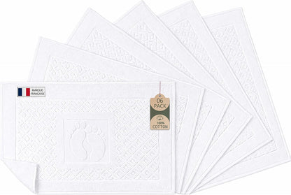 Caramont Lot de 6 Tapis de Bain 50x70 cm – 100% Coton, Doux et Absorbants, Séchage Rapide, Qualité Hôtelière – Blanc – pour Salle de Bain, Maison, Hôtel et Spa