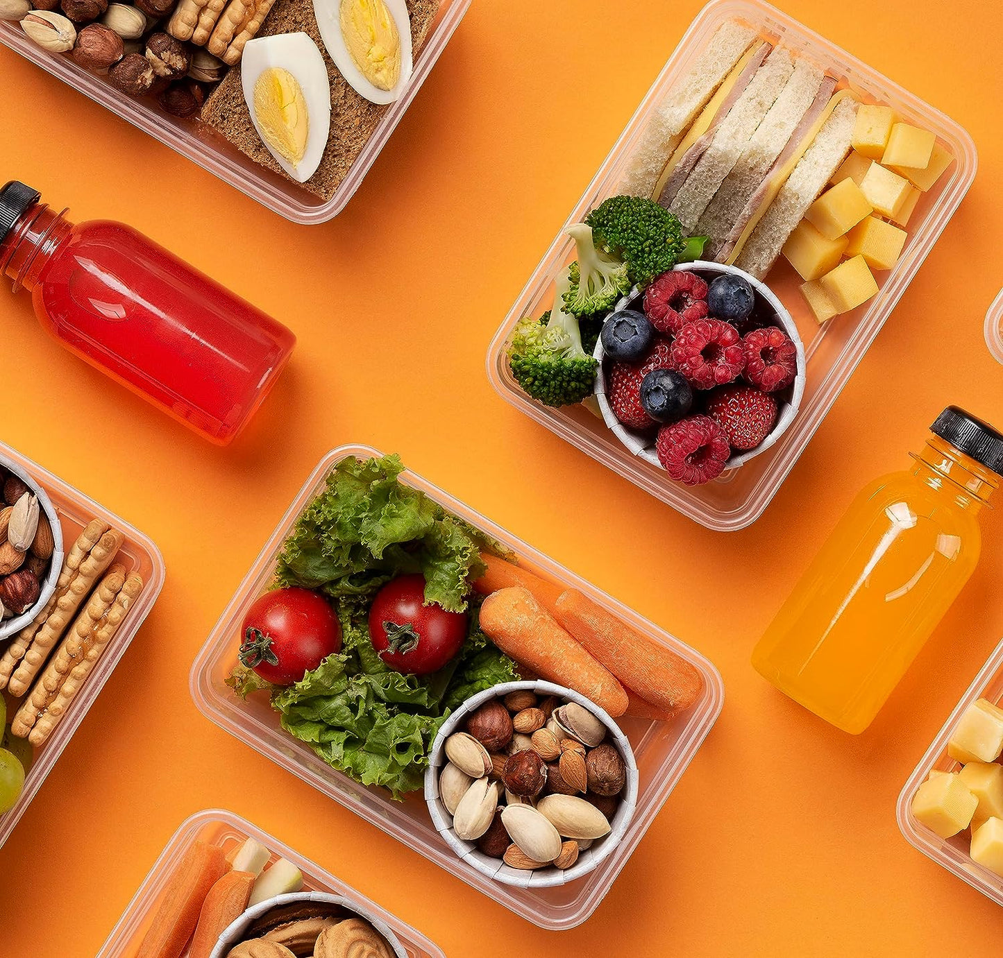 Caramont - Juego de recipientes para alimentos frescos - 100 % herméticos, aptos para microondas, congelador y lavavajillas - Sin BPA, etiquetas, marcador, incluye 6 recipientes para salsas - Paquete de 16