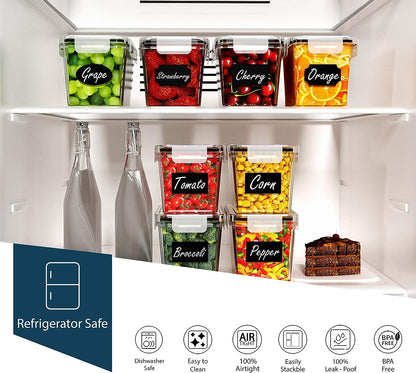 Caramont Set mit 24 luftdichten Vorratsbehältern für Lebensmittel, Aufbewahrung und Organisation in Küche und Speisekammer, BPA-freier Lebensmittelbehälter aus Kunststoff – 72 Etiketten, 3 Marker und 8 Löffel im Lieferumfang enthalten 