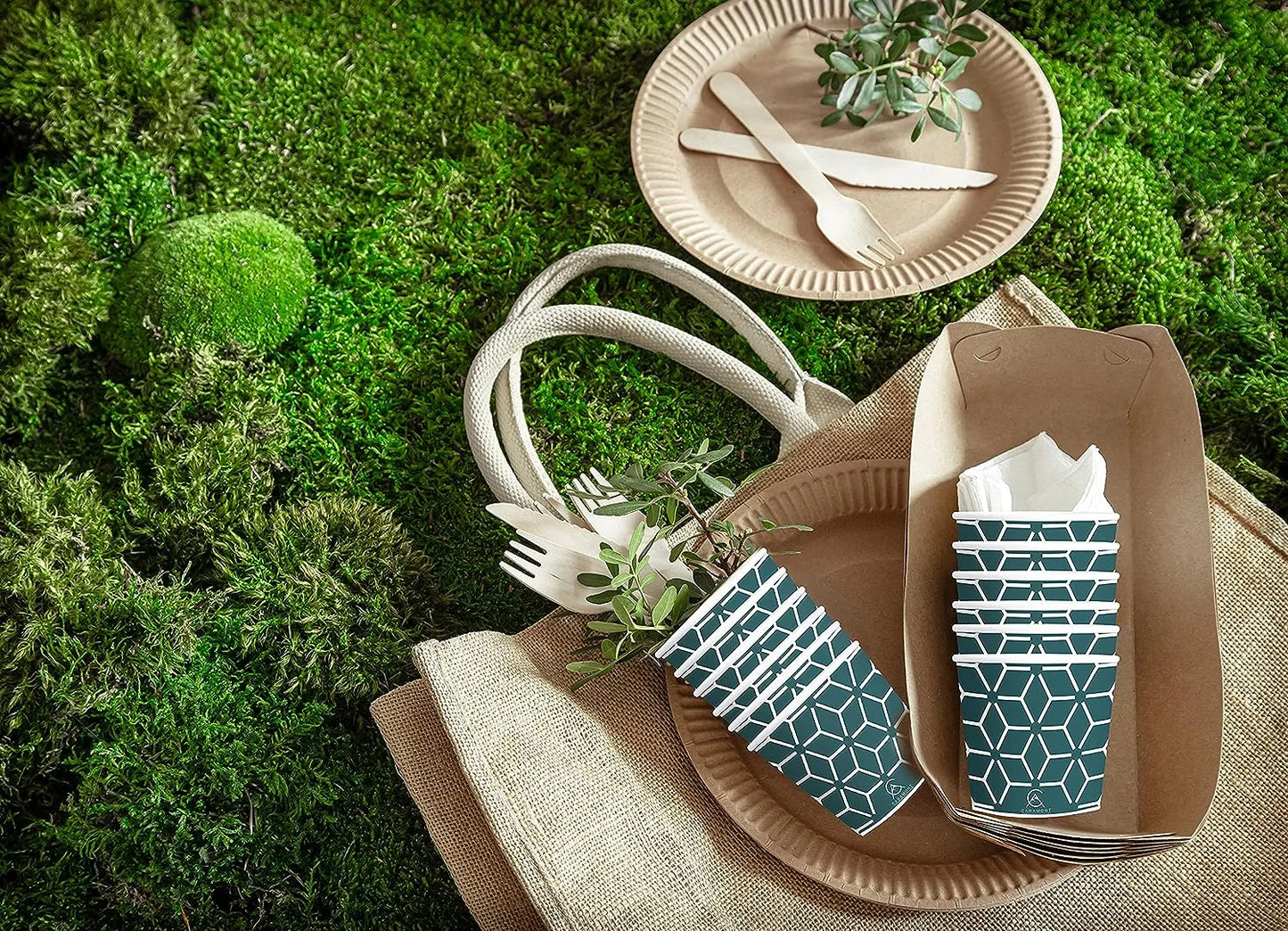 Vasos de papel Caramont de 7 oz con agitadores de madera, ecológicos y desechables, resistentes al calor, para bebidas frías y calientes en cartón de calidad, ideales para café, té, cumpleaños, etc. - 200 