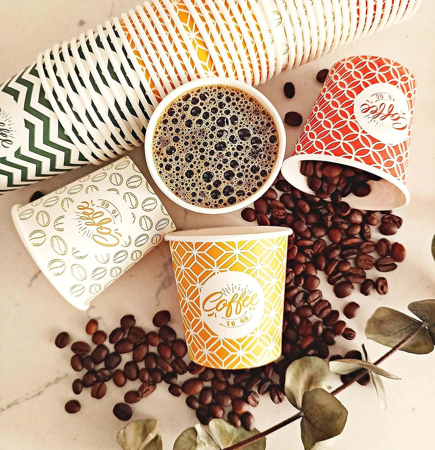 7 oz, mehrfarbige Espresso-Pappbecher mit Holzrührstäbchen, umweltfreundlich, Einweg, hitzebeständig, hochwertiger Karton, ideal für alle Heißgetränke; Kaffee, Tee, Schokolade usw. -200