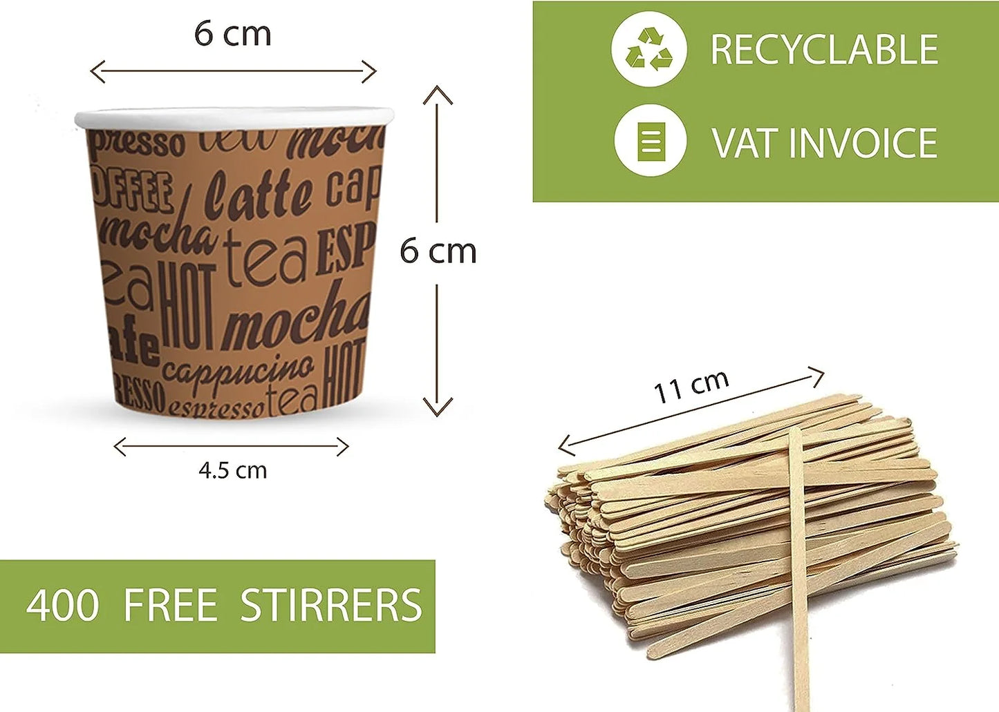 Caramont,4 Oz Espresso Gobelets en Carton avec Agitateurs en Bois,Écologique et Jetables,Résistant à la Chaleur,Carton de Qualité,Idéal pour Toutes Les Boissons Chaudes ; Café,Thé,Chocolat etc. -200