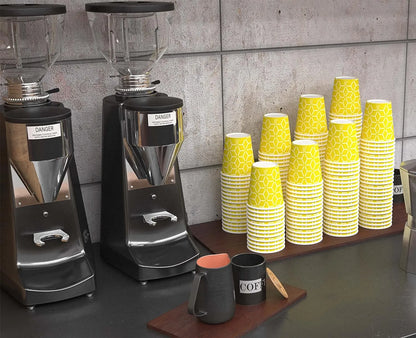 Vasos de papel Caramont de 7 oz con agitadores de madera, ecológicos y desechables, resistentes al calor, para bebidas frías y calientes en cartón de calidad, ideales para café, té, cumpleaños, etc. -400 