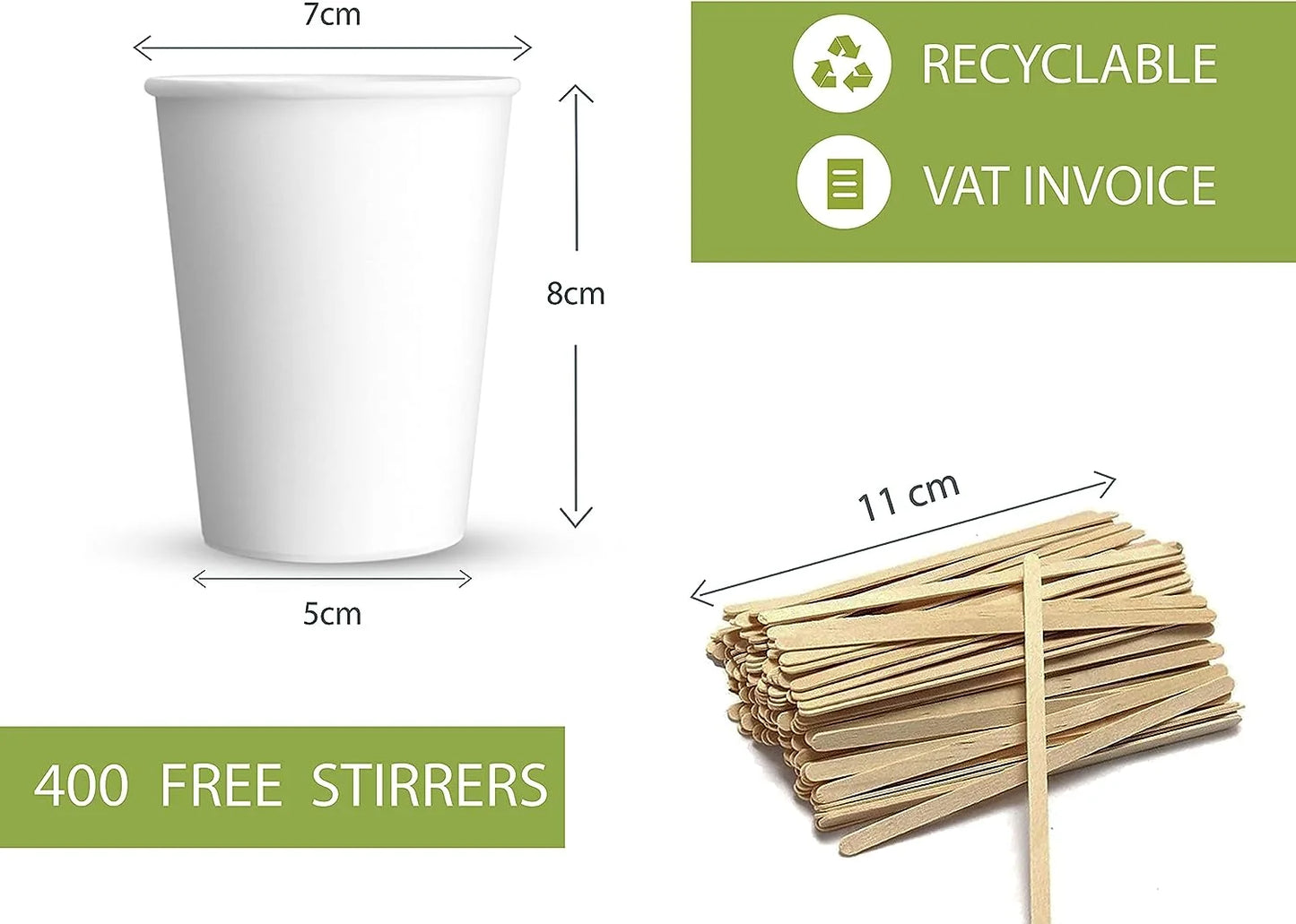 Vasos de papel de 7 oz con agitadores de madera, ecológicos y desechables, resistentes al calor, para bebidas frías y calientes, hechos de cartón de calidad, ideales para café, té, cumpleaños, etc. -200