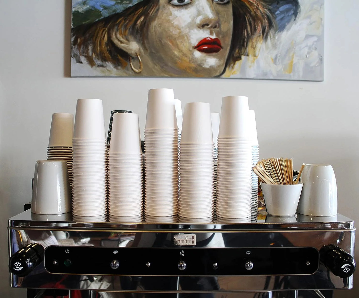 Vasos de papel de 7 oz con agitadores de madera, ecológicos y desechables, resistentes al calor, para bebidas frías y calientes, hechos de cartón de calidad, ideales para café, té, cumpleaños, etc. -200