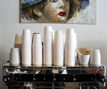 Vasos de papel de 7 oz con agitadores de madera, ecológicos y desechables, resistentes al calor, para bebidas frías y calientes, hechos de cartón de calidad, ideales para café, té, cumpleaños, etc. -200