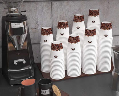 Vasos de papel Caramont de 7 oz con agitadores de madera, ecológicos y desechables, resistentes al calor, para bebidas frías y calientes en cartón de calidad, ideales para café, té, cumpleaños, etc. - 400 