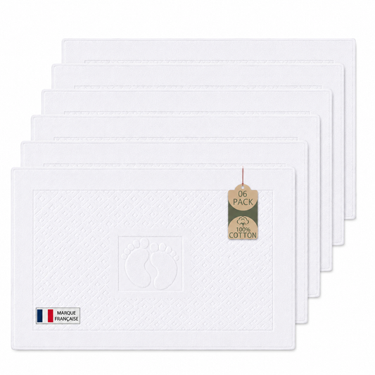 Caramont Lot de 6 Tapis de Bain 50x70 cm – 100% Coton, Doux et Absorbants, Séchage Rapide, Qualité Hôtelière – Blanc – pour Salle de Bain, Maison, Hôtel et Spa